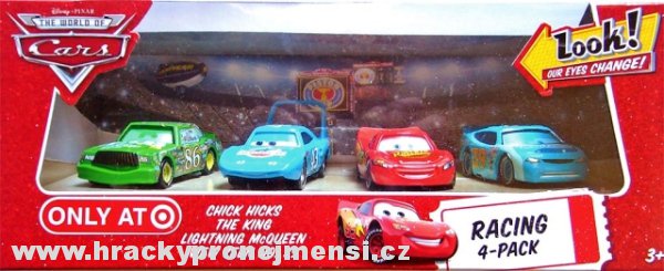 Cars (Auta) Racing 4-pack VII. LOOK (mrkací) - Chick Hicks + King + Lightning McQueen + View Zeen)