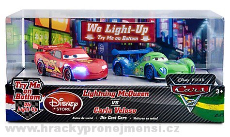 Cars 2 (Auta 2) Lightning McQueen + Carla Veloso - NEON Lights Up - poškozený obal