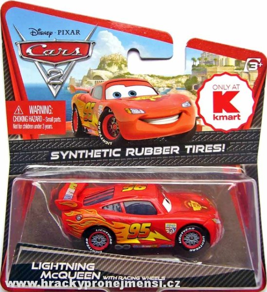 Cars 2 (Auta 2) - Lightning McQueen with Racing Wheels (Blesk) Rubber Tires (gumová kolečka)