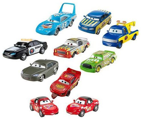 Cars (Auta) The Three-Way Tie (King, Chick...) - exkluzivní balení 10 autíček z filmu Cars (Auta)