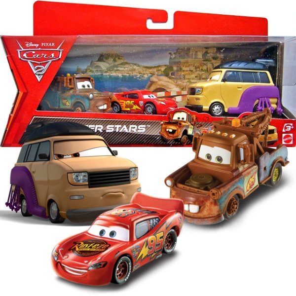 Cars 2 (Auta 2) - 3pack - Race Team Mater + Lightning McQueen with Racing Wheels + Kingpin Nobunaka
