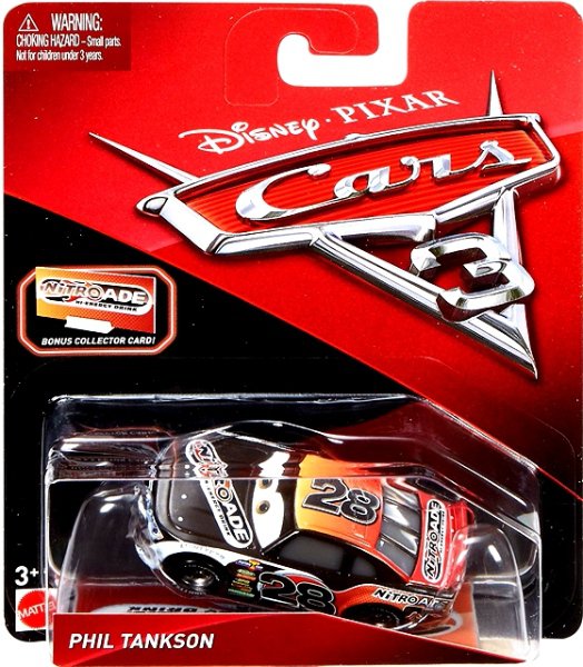Cars 3 (Auta 3) - Phil Tankson Nr. 28 + Sběratelská karta na stojánku