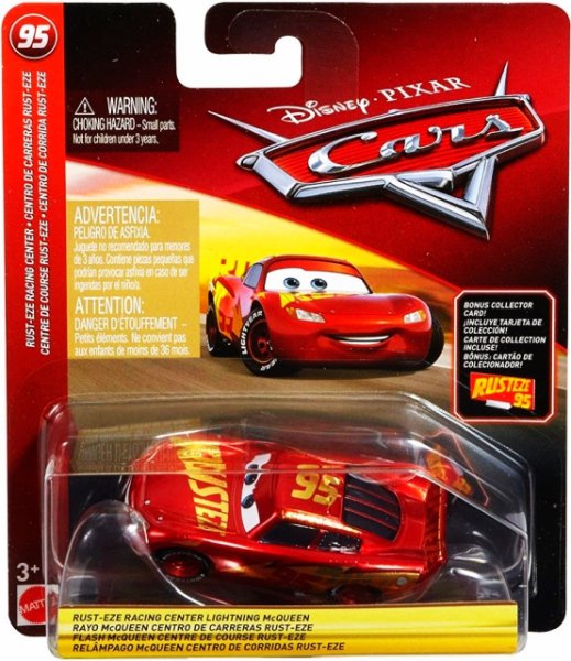 Cars 3 (Auta 3) - Rust-Eze Racing Center Lightning McQueen (metalický) + Sběratelská karta na stojánku