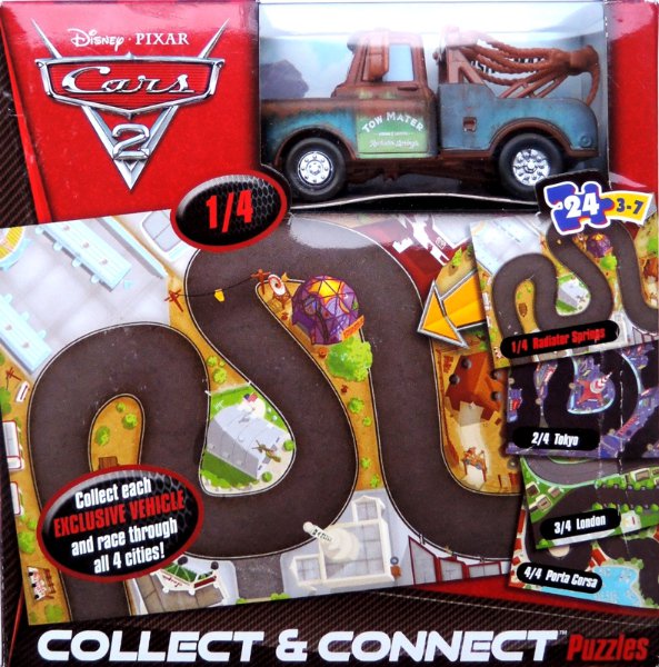 Cars 2 (Auta 2) - Collect & Connect 1 Puzzle + exkluzivní Mater (Burák) se stříbrnými ráfky