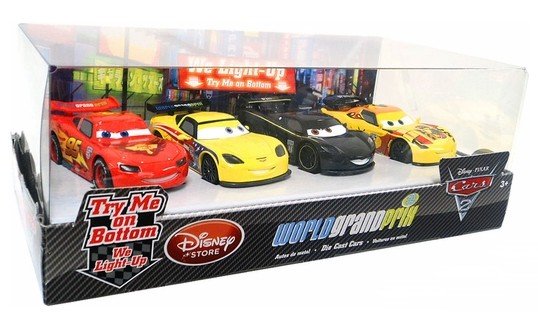 Cars 2 (Auta 2) - 4pack We Light-Up II - Lightning McQueen + Lewis + Miguel + Jeff - poškozený obal