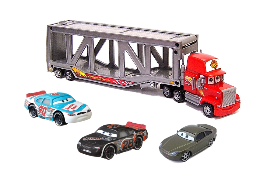 Cars (Auta) Mack Transporter + Nitroade + Bob Cutlass + Bumper Save - bez krabice