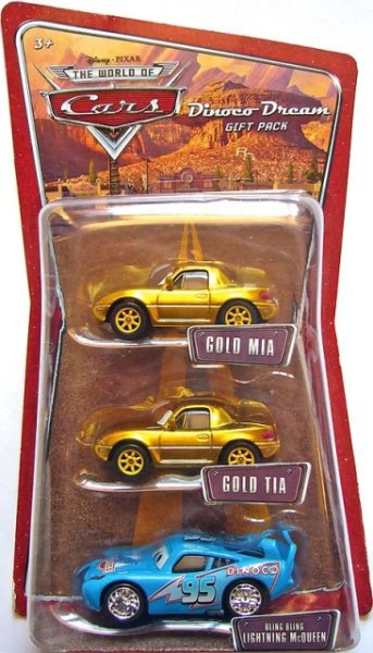 Cars (Auta) - 3pack Dinoco Dreams - Gold Mia + Gold Tia (Zlatá Mia a Tia) + Bling Bling McQueen