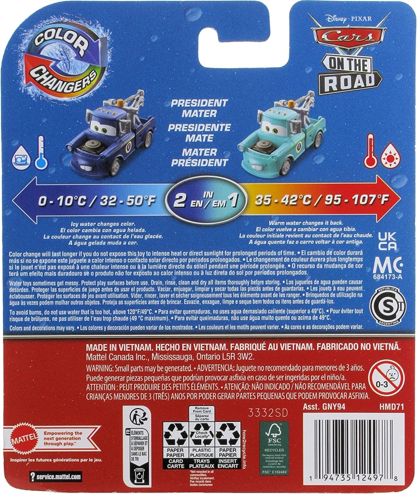 Cars (Auta) - Color Changers President Mater (Burák měnící barvu) - modrá-tyrkysová