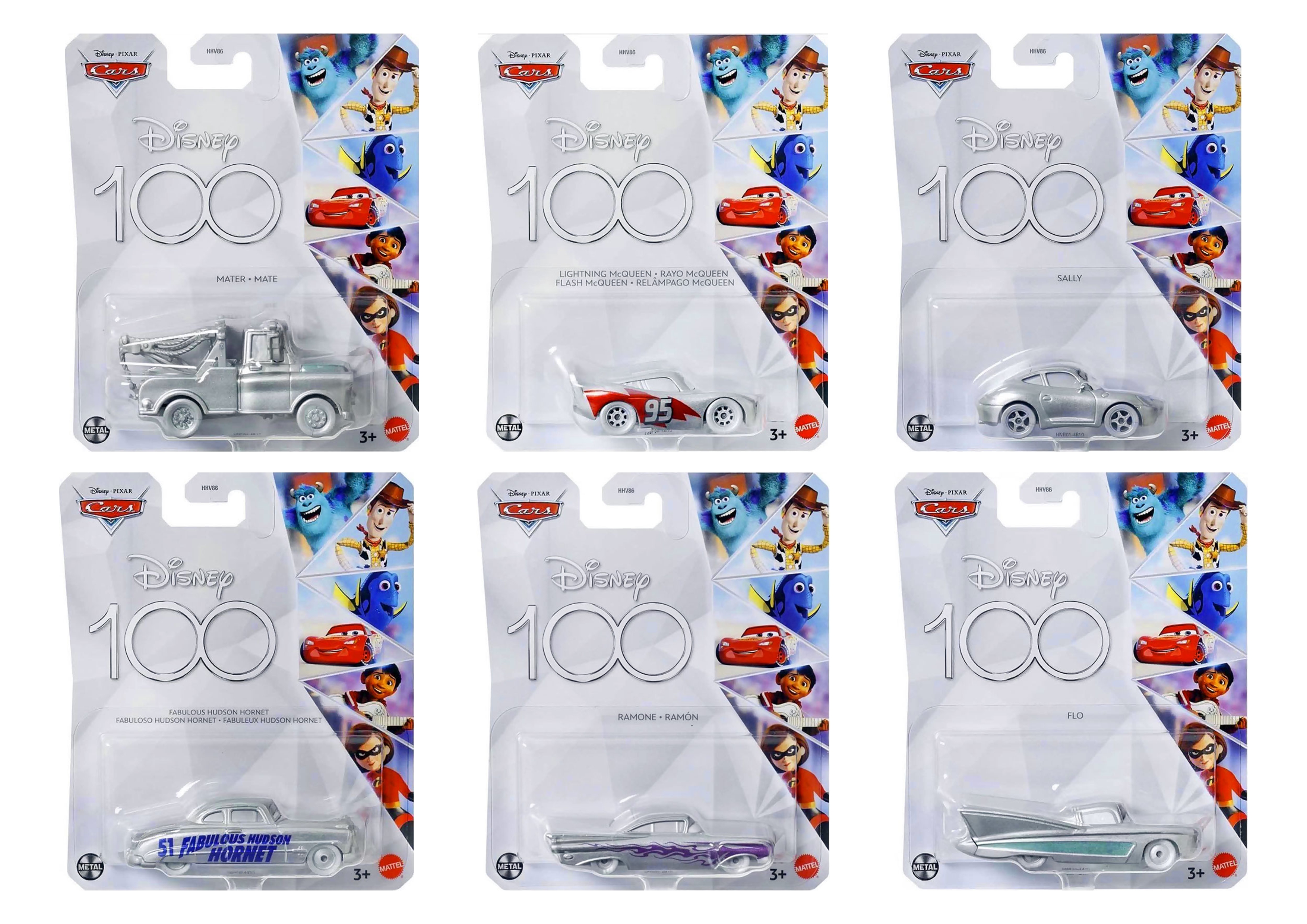 Cars (Auta) - Disney 100 kolekce - Mater, Lightning McQueen, Sally, Ramone, Fabulous Hudson Hornet, Flo