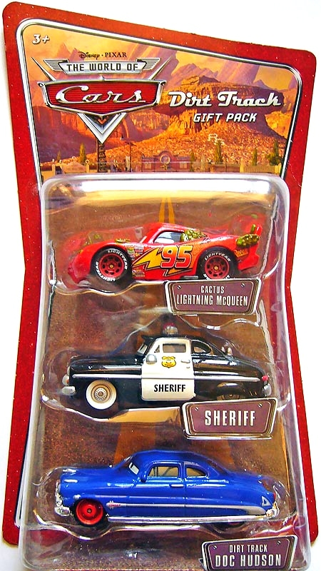 Cars (Auta) - 3pack Dirt Track - Cactus Lightning McQueen (Blesk McQueen) + Sheriff (Šerif) + Dirt Track Doc Hudson - The World Of Cars