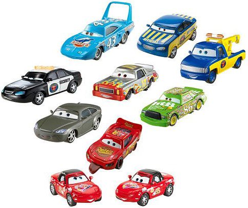 Cars (Auta) The Three-Way Tie (King, Chick...) - exkluzivní balení 10 autíček z filmu Cars - poškozený obal