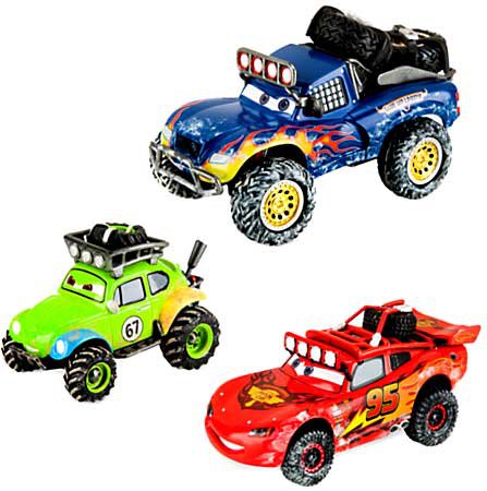 Disney Cars 2 (Auta 2) - 3pack Lightning McQueen Off Road Series (Blue Grit, Baja McQueen, Shifty Sidewinder)